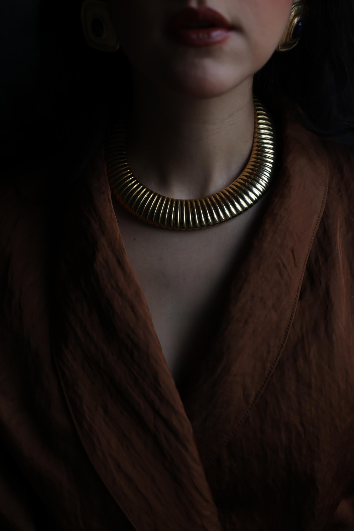 1980s Gold Tone Omega Coil Necklace
