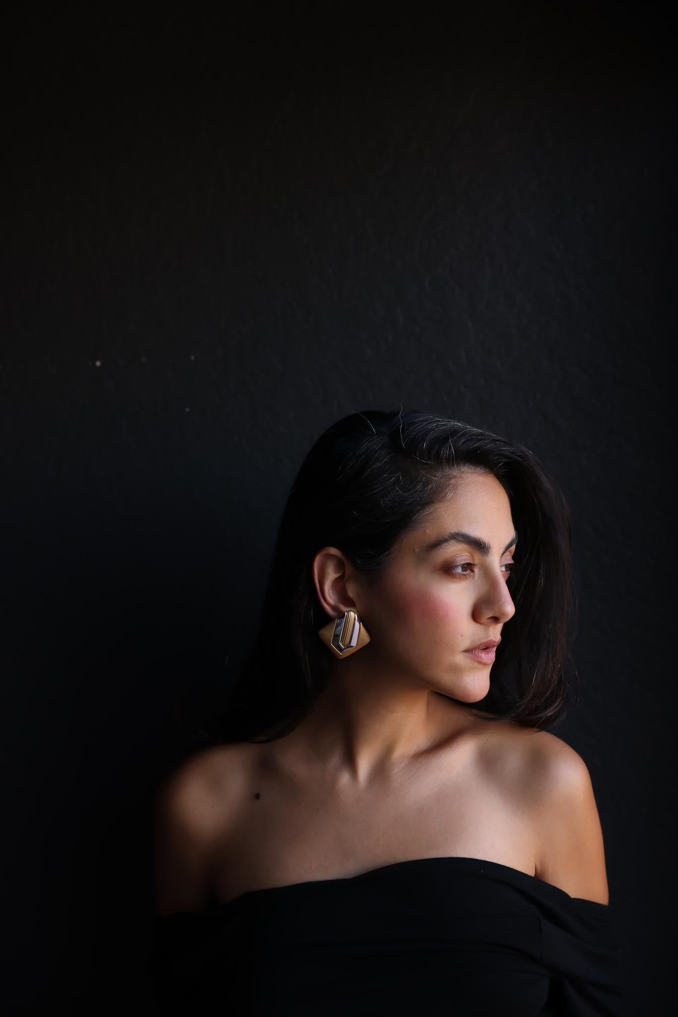 Geometric Two-Tone Clip-On Earrings by P.E.P|Vintage Baazaar 