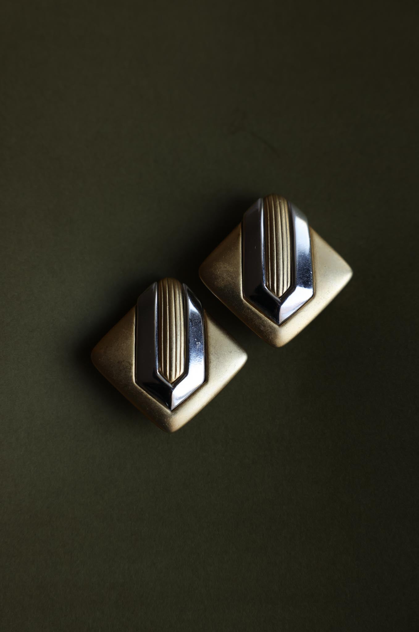 Geometric Two-Tone Clip-On Earrings by P.E.P|Vintage Baazaar 