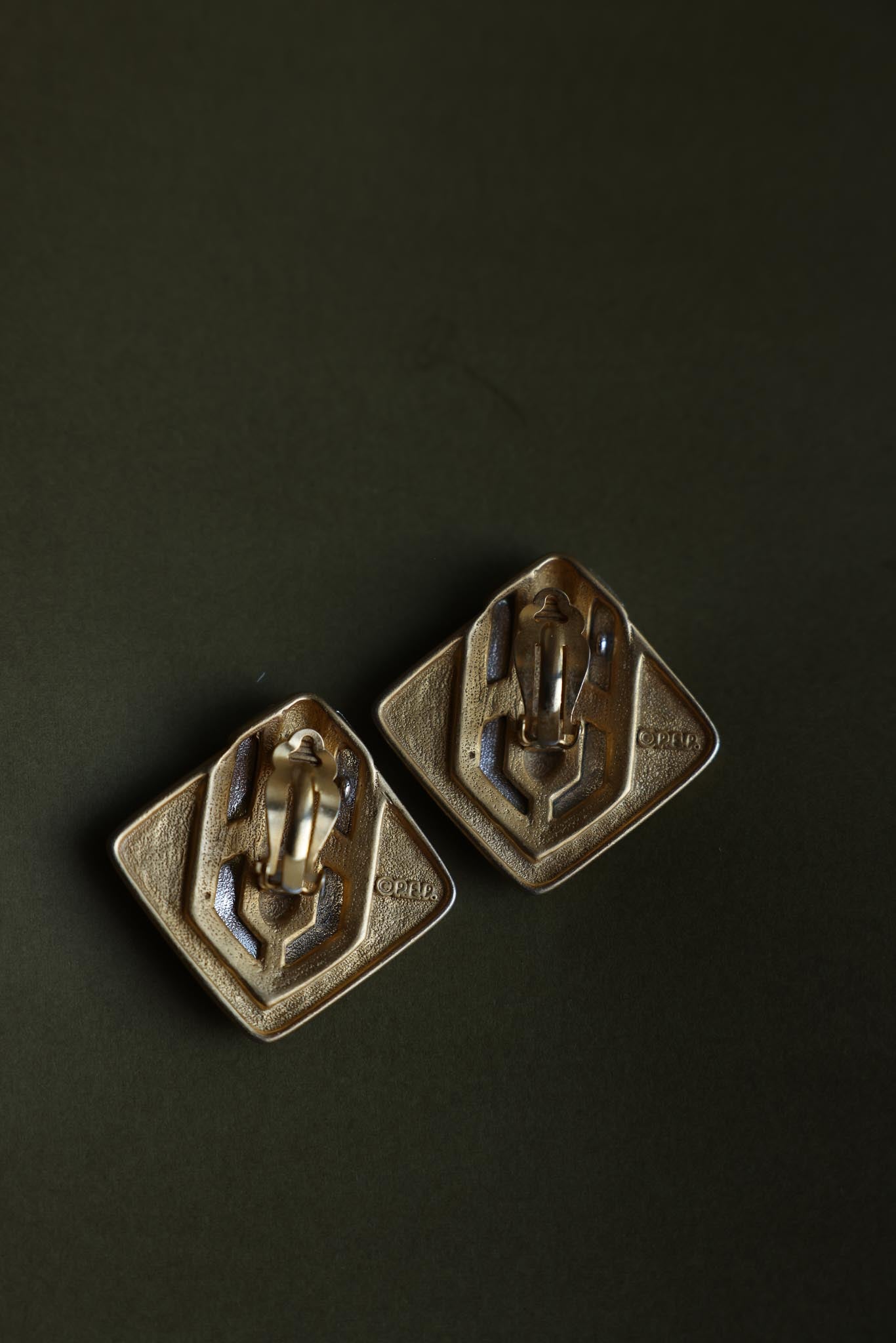 Geometric Two-Tone Clip-On Earrings by P.E.P|Vintage Baazaar 
