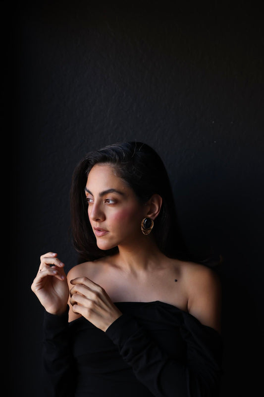 Black Cabochon Layered Hoop Clip-On Earrings|Vintage Baazaar 