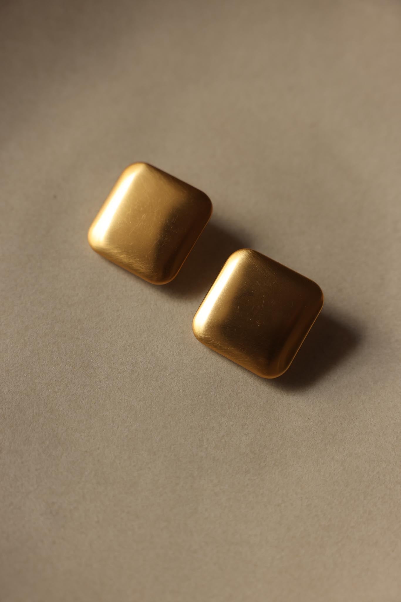 Matte Gold Square Clip-On Earrings|Vintage Baazaar 