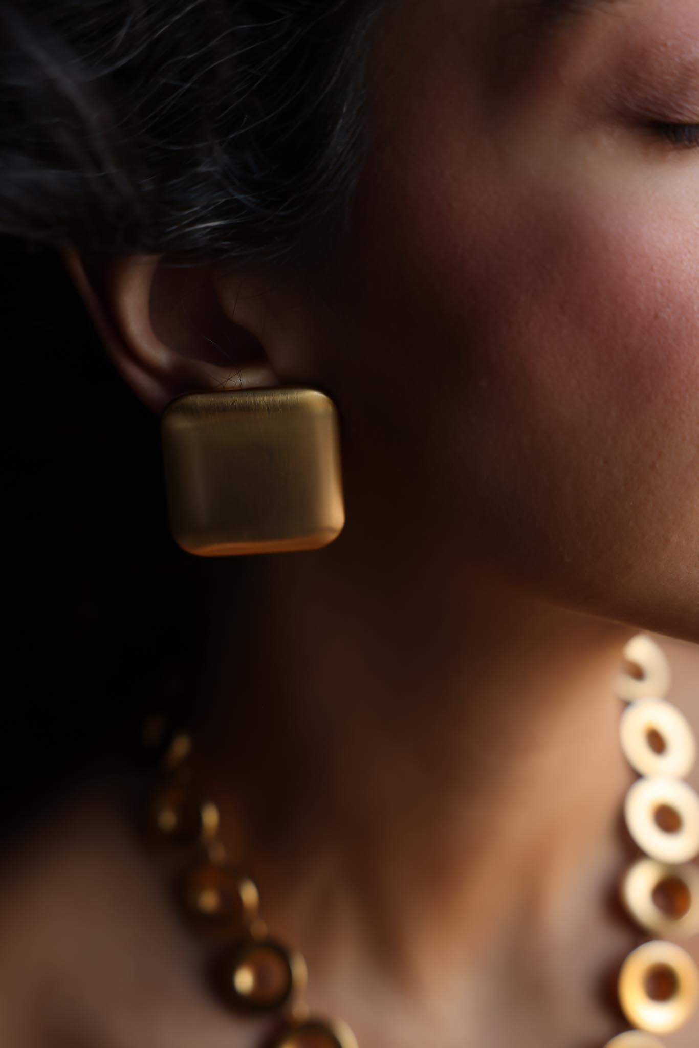 Matte Gold Square Clip-On Earrings|Vintage Baazaar 