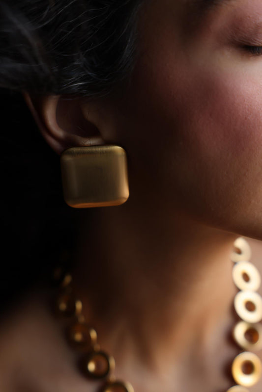 Matte Gold Square Clip-On Earrings|Vintage Baazaar 
