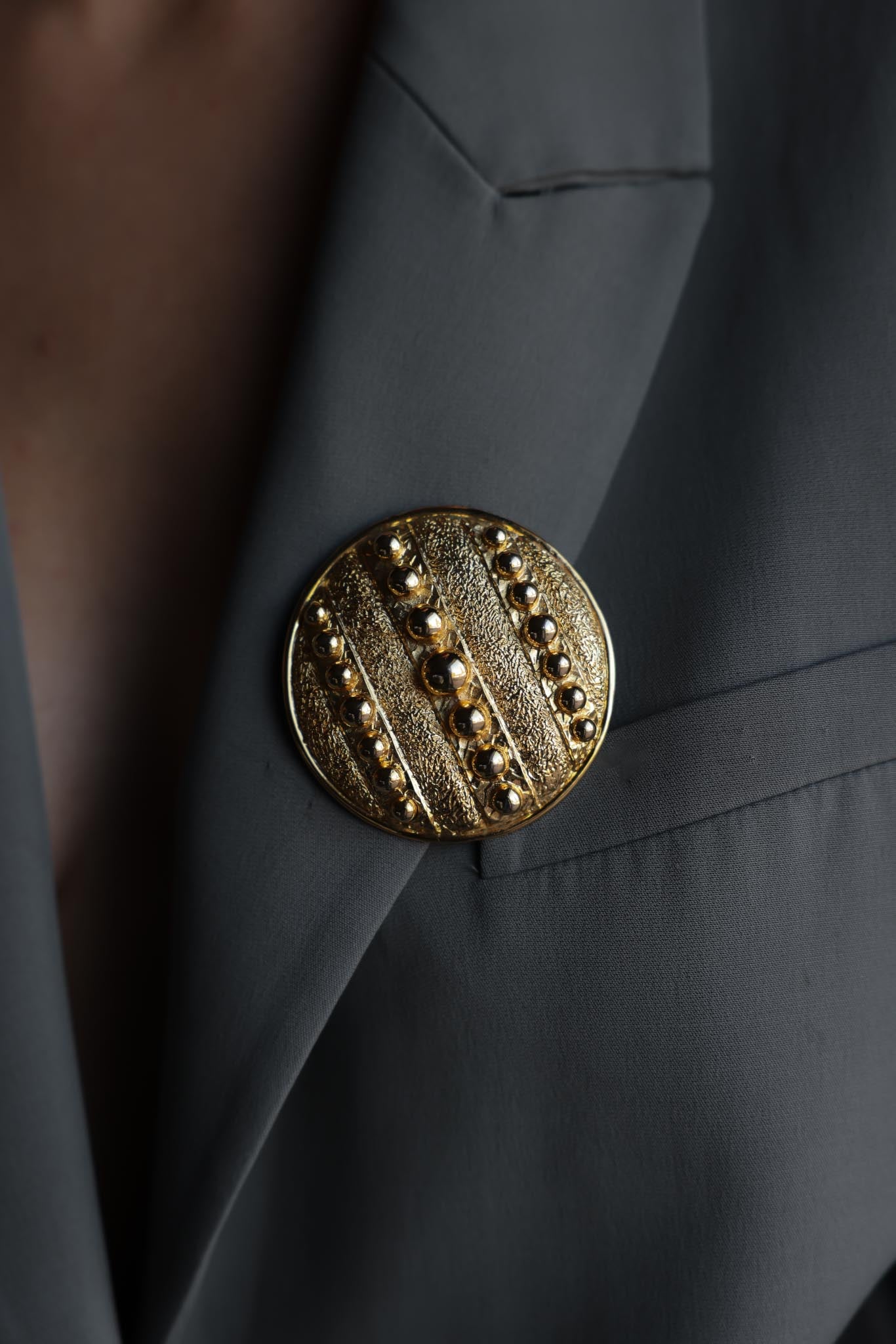 Textured Dome Brooch with Raised Beaded Stripes|Vintage Baazaar 