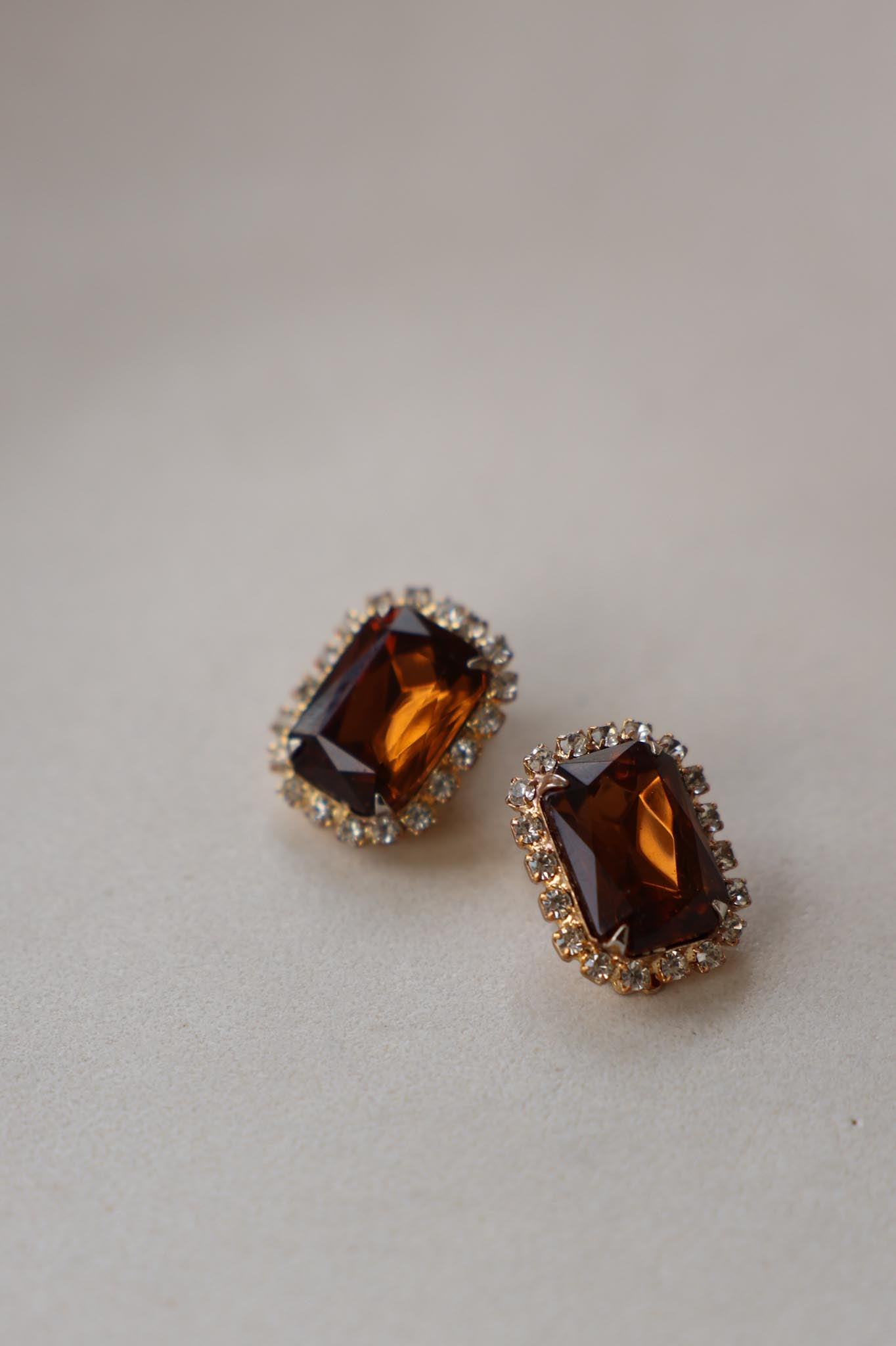 Gold-Filled Clip-On Earrings with Amber Glass Stones|Vintage Baazaar 