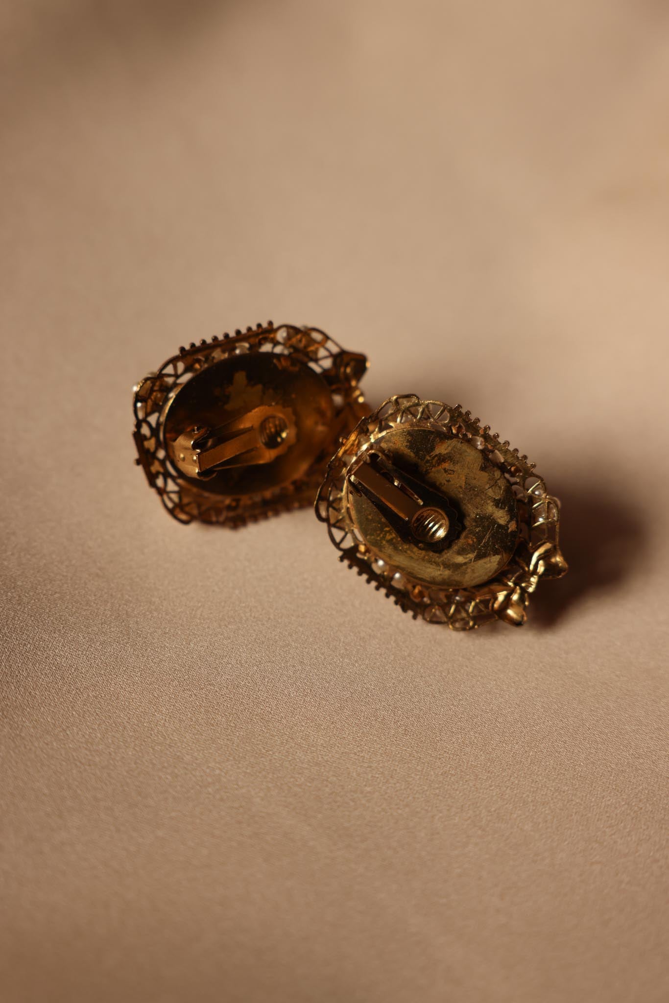 10k Gold Filled Victorian Filigree Pearl Clip-On Earrings