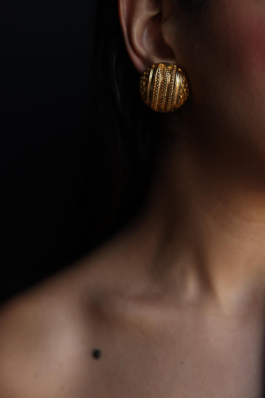 Textured Dome Gold Clip-On Earrings|Vintage Baazaar 