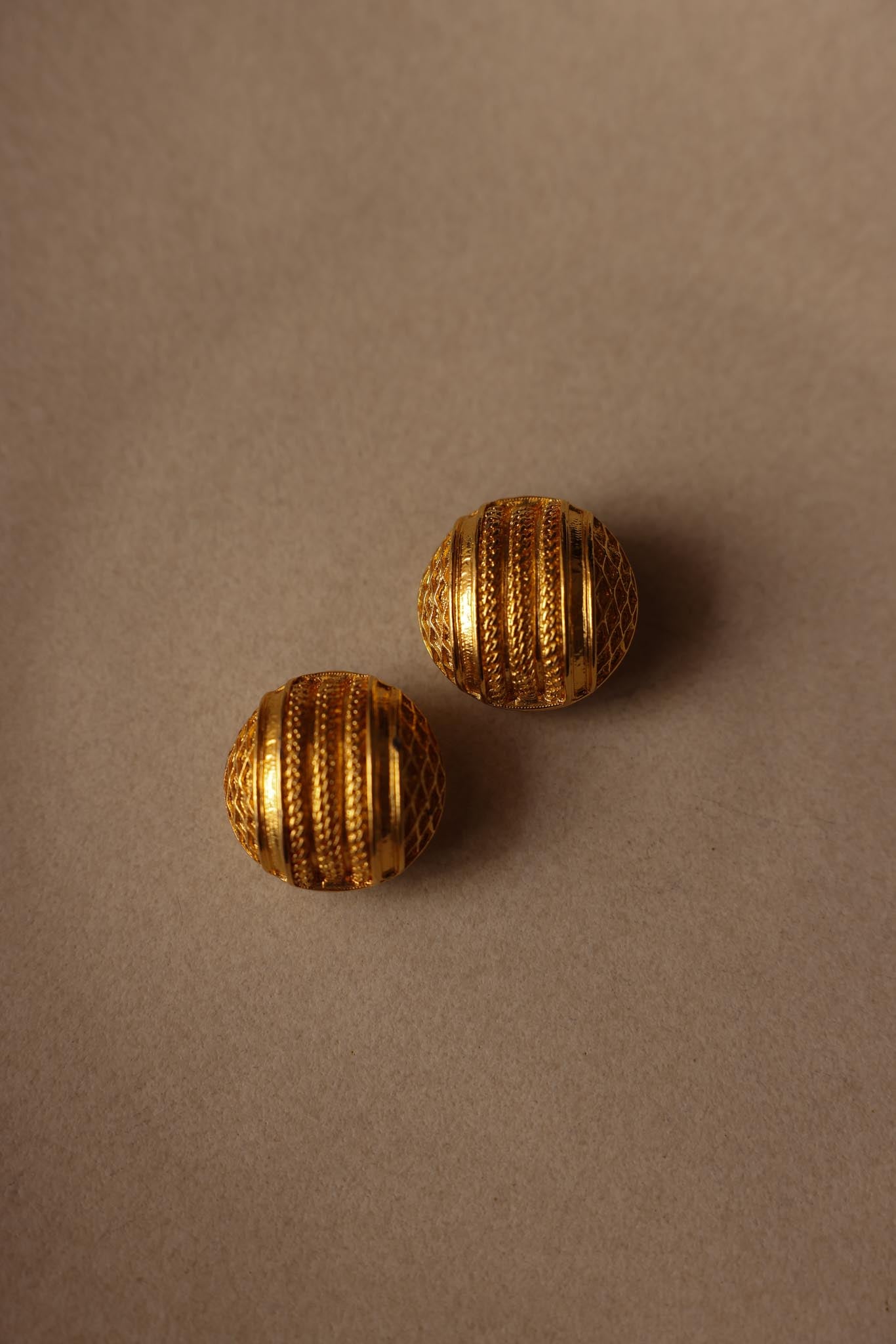 Textured Dome Gold Clip-On Earrings|Vintage Baazaar 