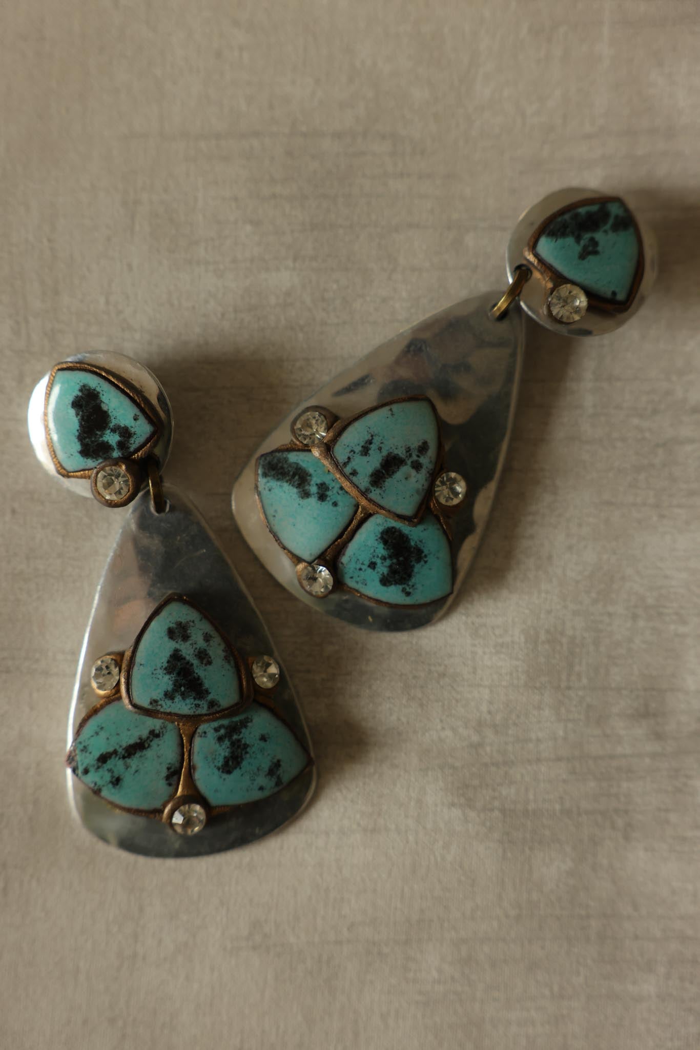 Silver-Tone Drop Clip-On Earrings with Turquoise-Style Glass