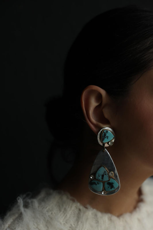 Silver-Tone Drop Clip-On Earrings with Turquoise-Style Glass