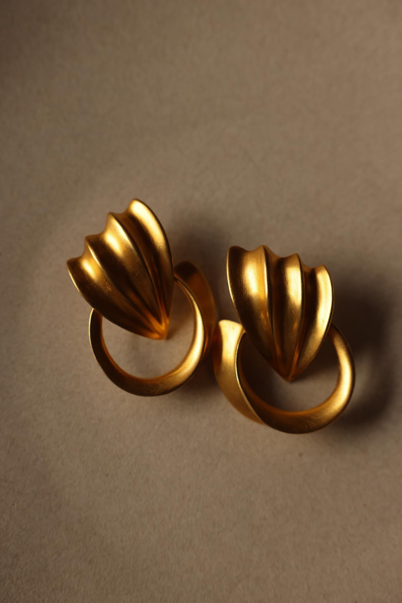 1980's Clara Studio Matte Gold Sculptural Earrings