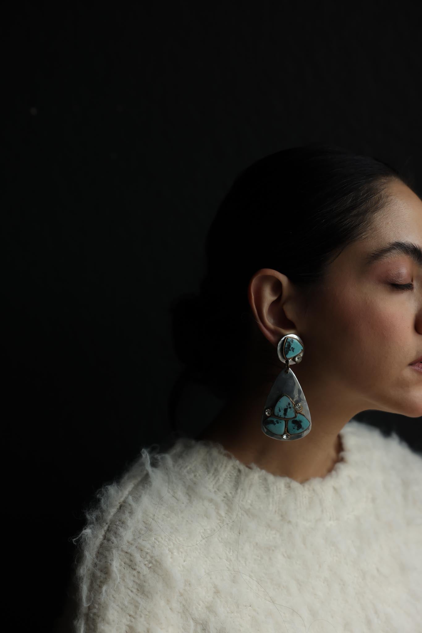 Silver-Tone Drop Clip-On Earrings with Turquoise-Style Glass