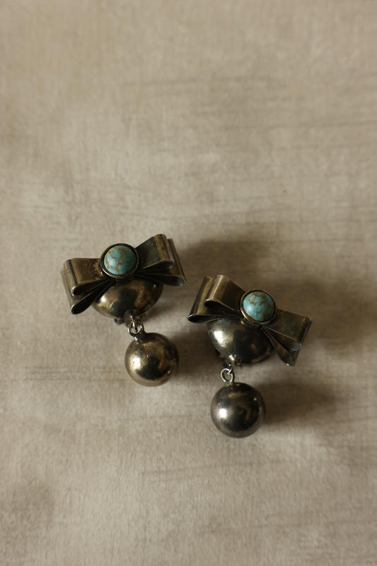 Marcy Feld Silver-Tone Bow Clip-On Earrings with Turquoise Accent