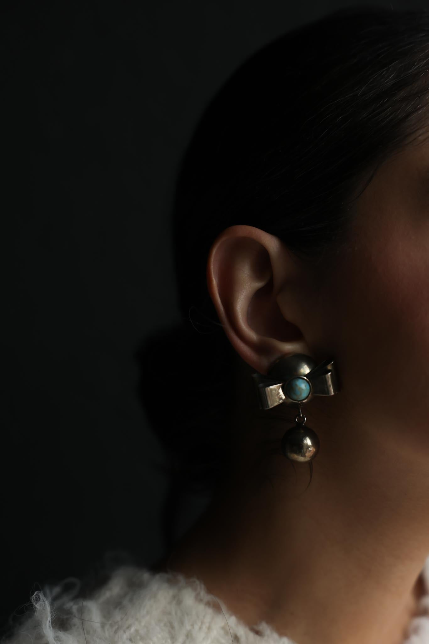 Marcy Feld Silver-Tone Bow Clip-On Earrings with Turquoise Accent