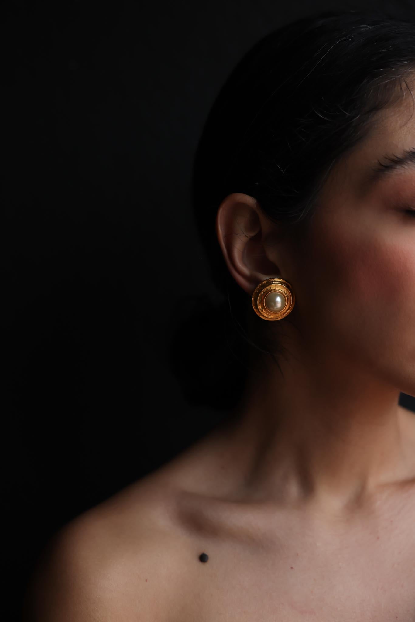 Napier Faux Pearl Brushed Gold Earrings|Vintage Baazaar 