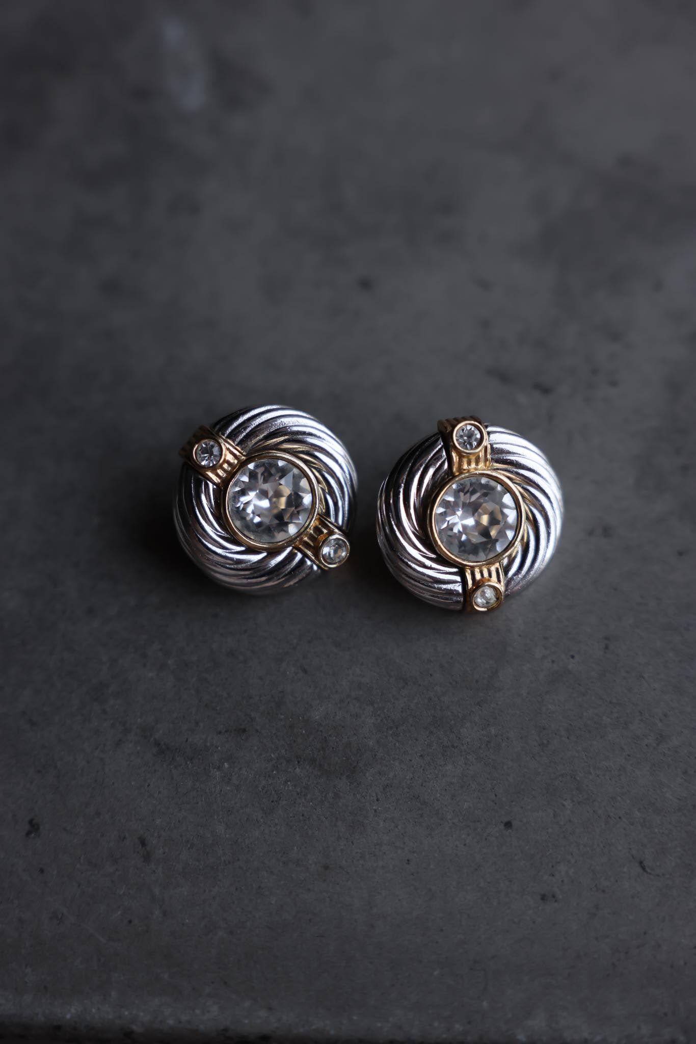 Two-Tone Clip-On Earrings with Crystal Accents