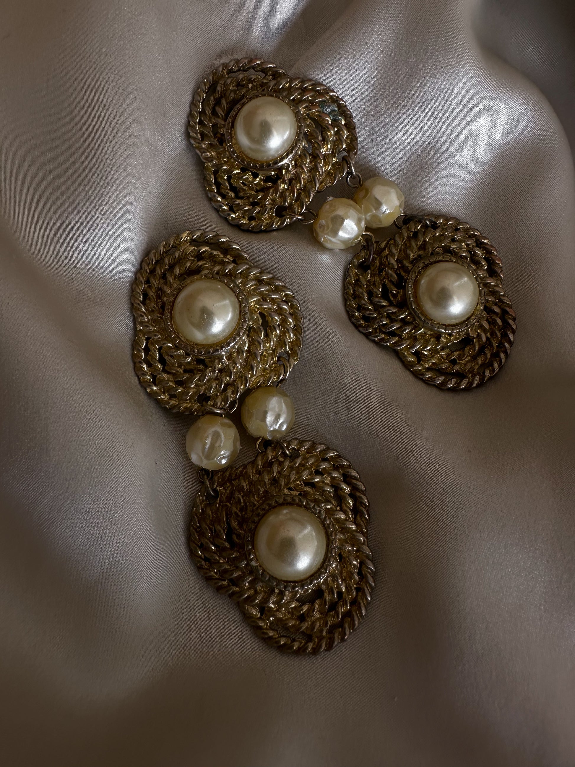 Golden Whirl Pearl Drop Earrings|Vintage Baazaar 