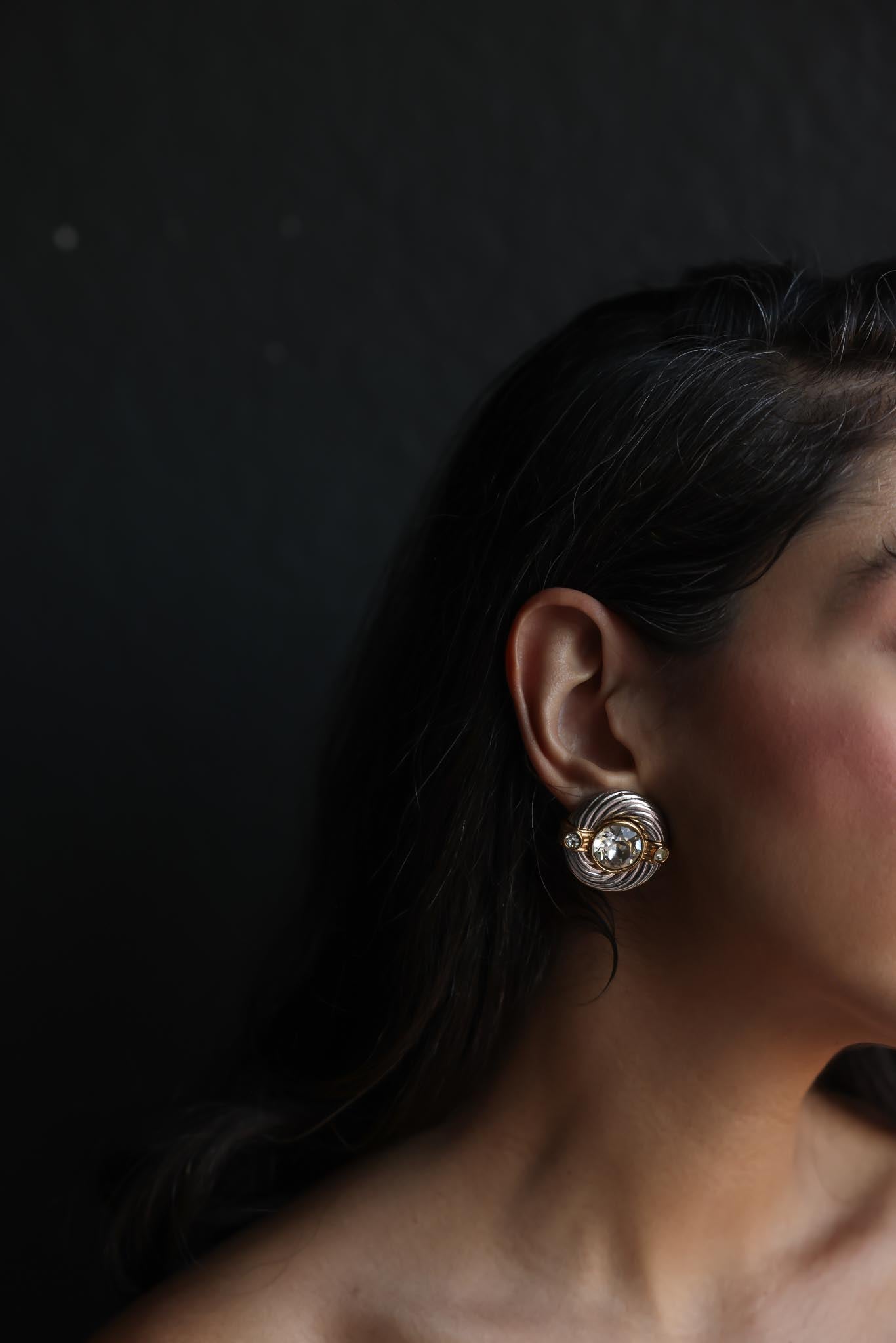Two-Tone Clip-On Earrings with Crystal Accents