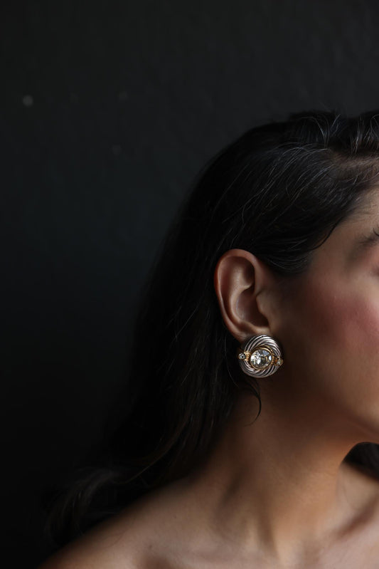 Two-Tone Clip-On Earrings with Crystal Accents