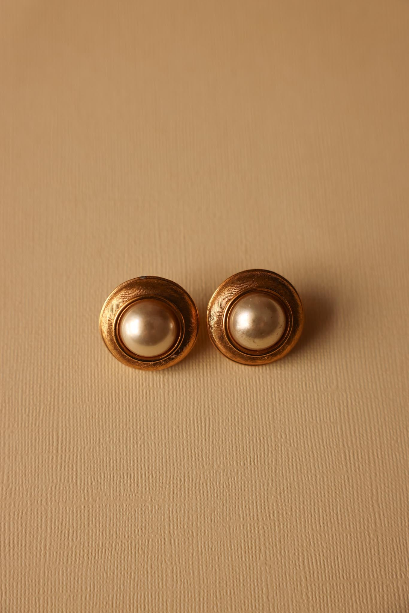 Napier Faux Pearl Brushed Gold Earrings|Vintage Baazaar 