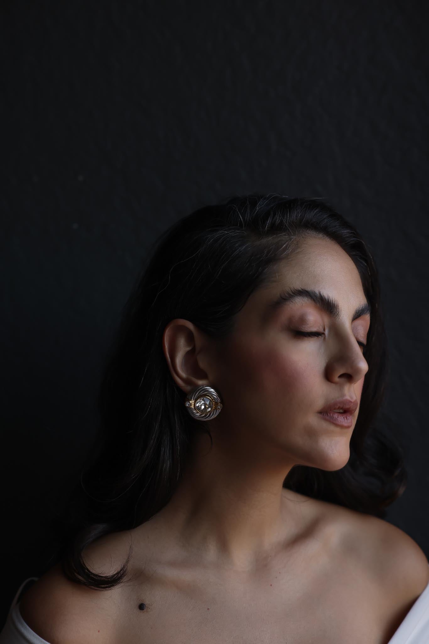 Two-Tone Clip-On Earrings with Crystal Accents