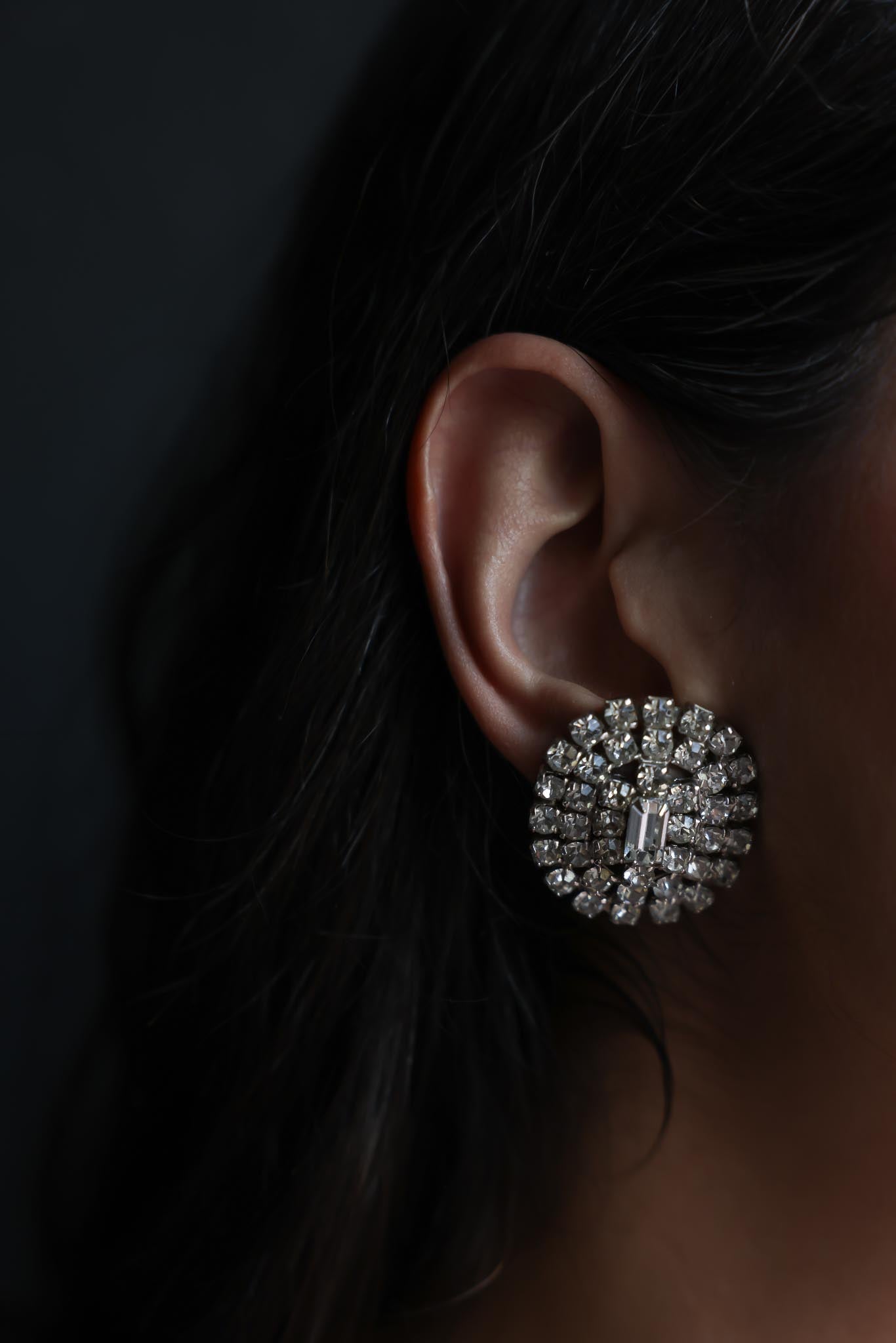 Silver-Tone Rhinestone Clip-On Earrings