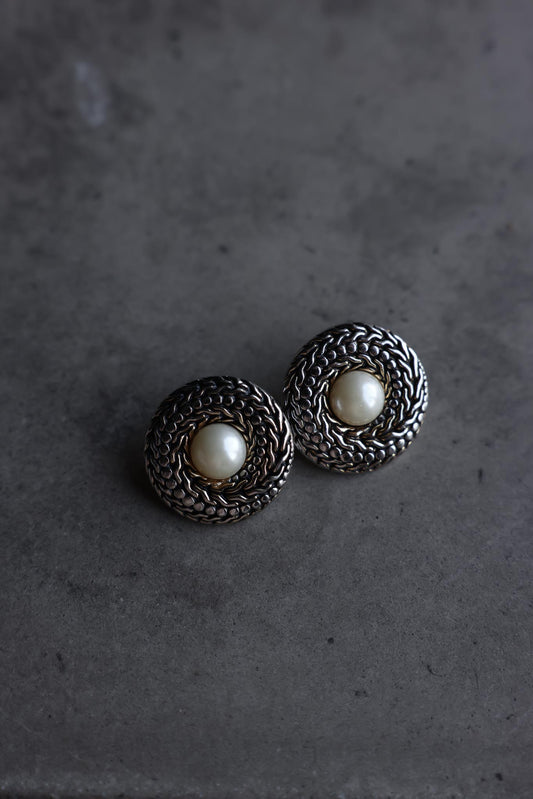 Silver-Tone Clip-On Earrings with Faux Pearl Centers