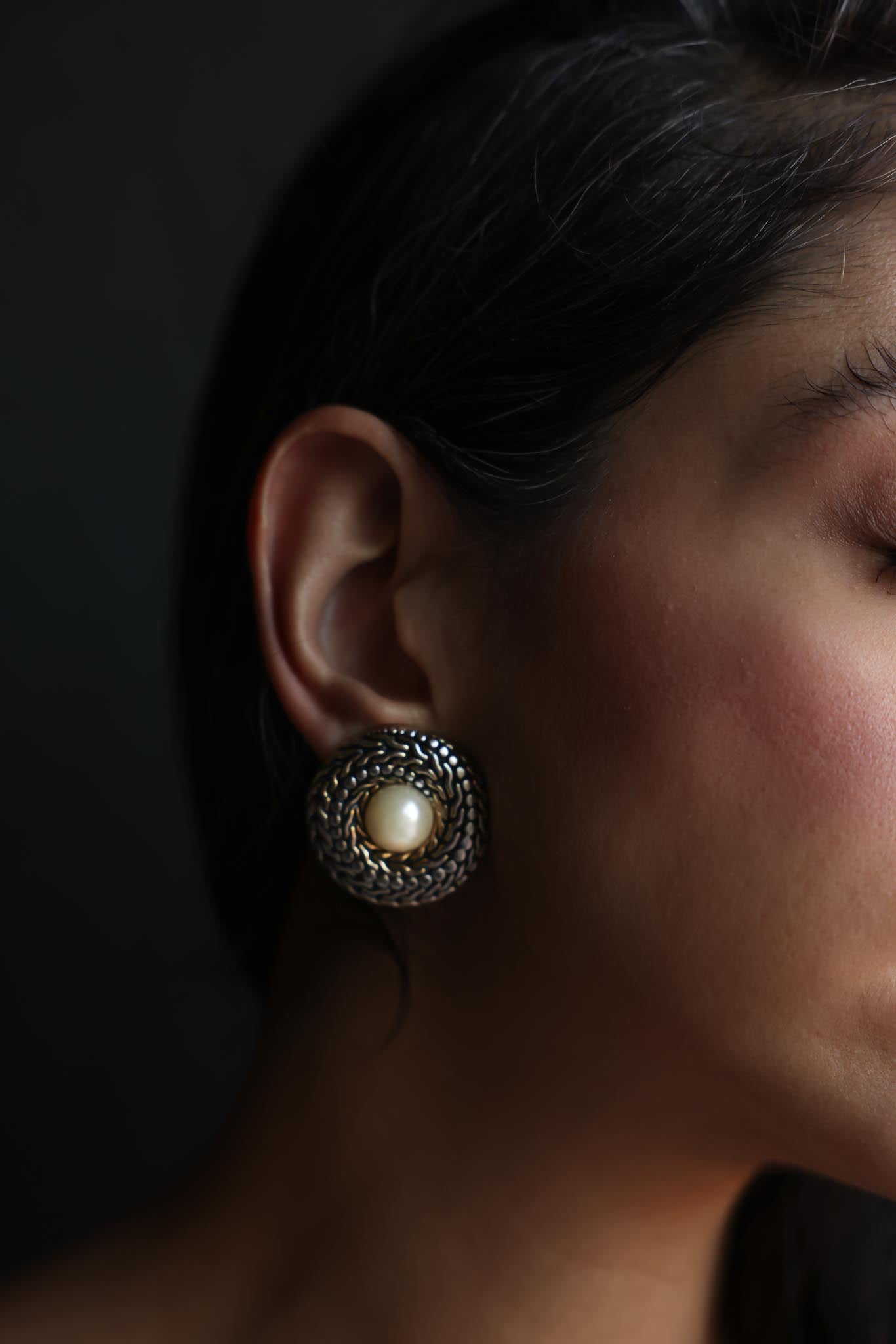 Silver-Tone Clip-On Earrings with Faux Pearl Centers