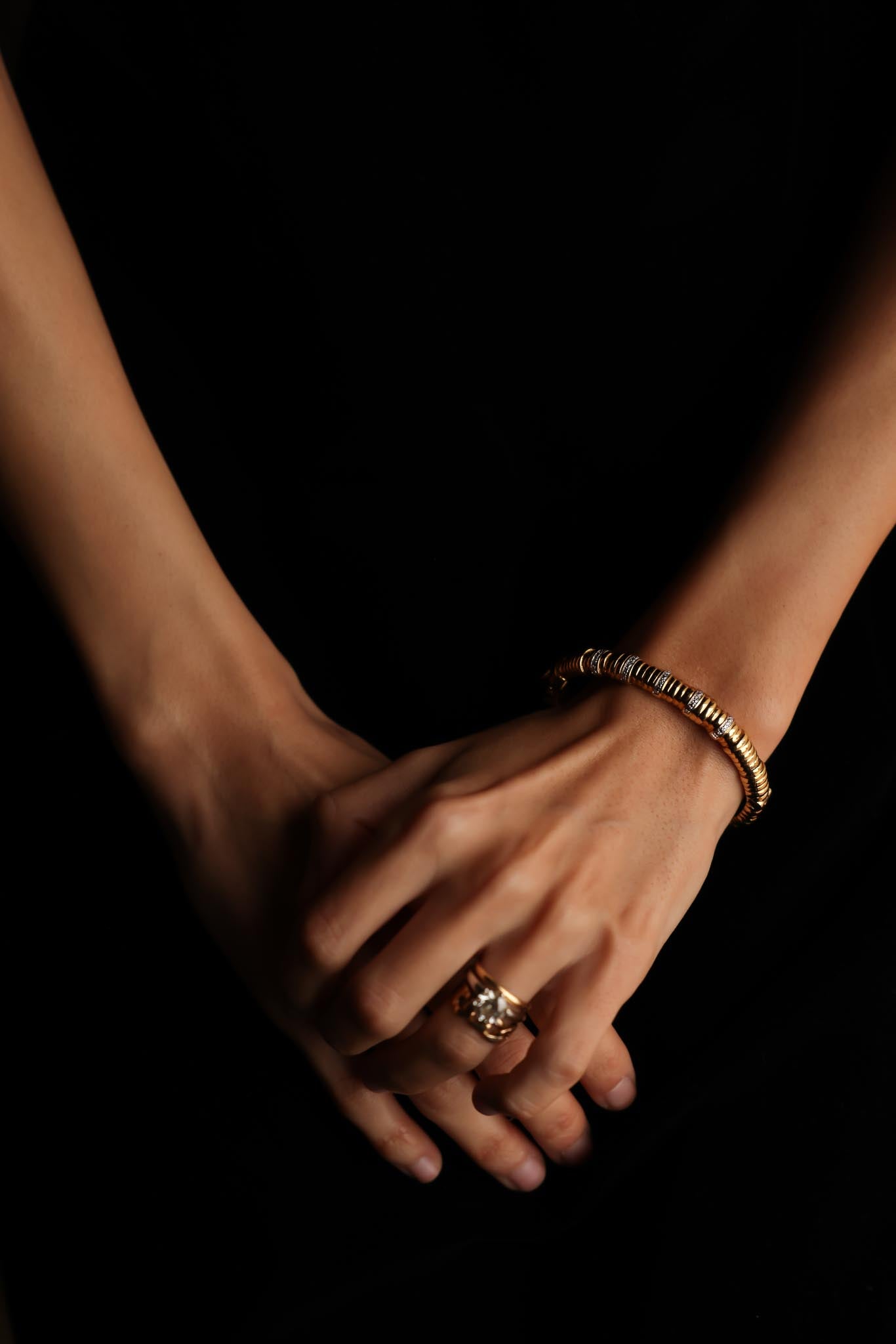 GP Gold-Toned Rhinestone Hinged Bracelet|Vintage Baazaar 