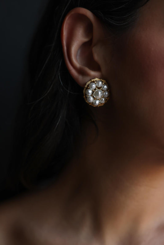 Gold-Tone Faux Pearl Cluster Clip-On Earrings