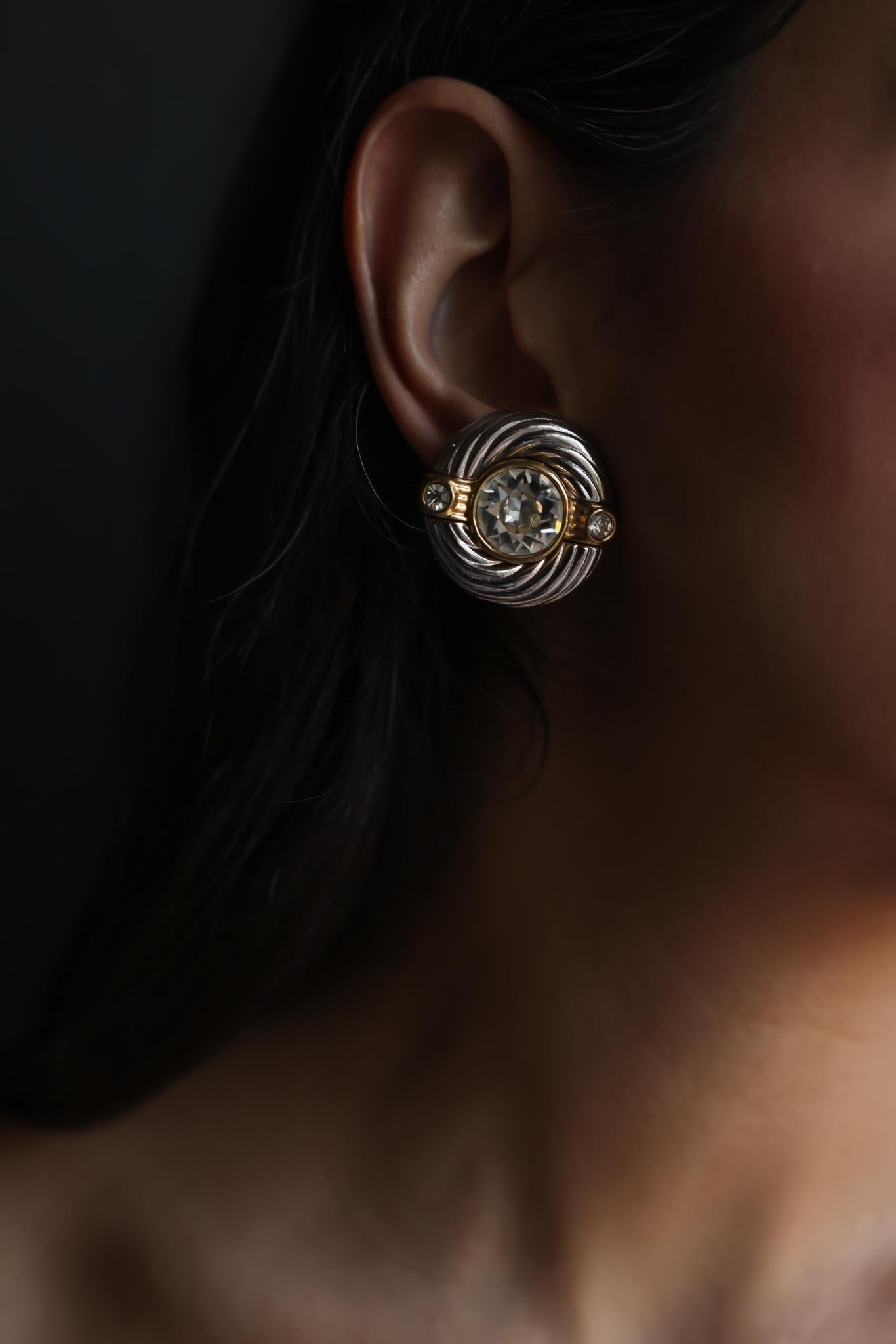Two-Tone Clip-On Earrings with Crystal Accents
