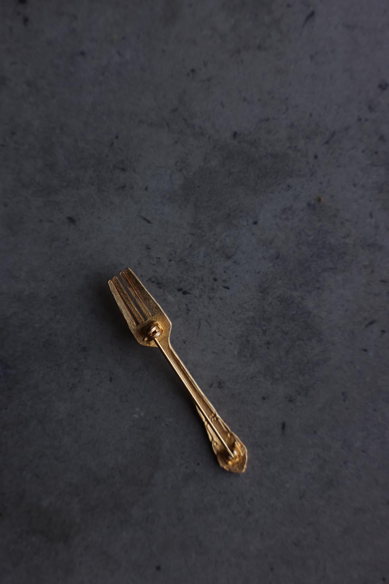 Golden Fork Brooch with Faux Pearl Accent