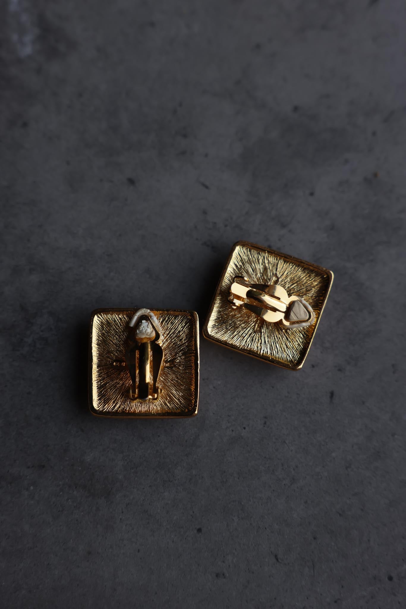 Liz Claiborne White and Gold-Tone Square Clip-On Earrings