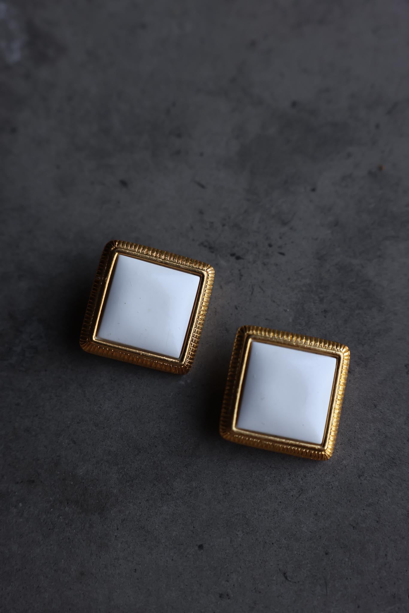 Liz Claiborne White and Gold-Tone Square Clip-On Earrings