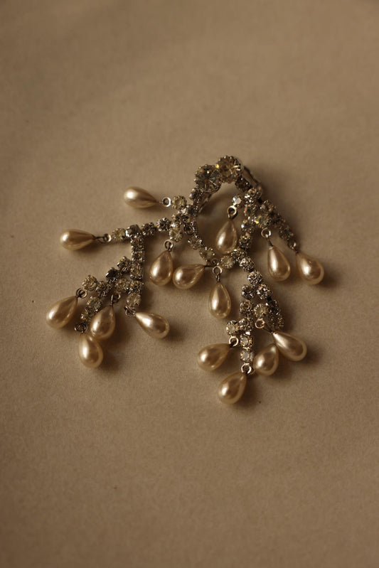 Cascading Pearl Drop Clip-On Earrings|Vintage Baazaar 
