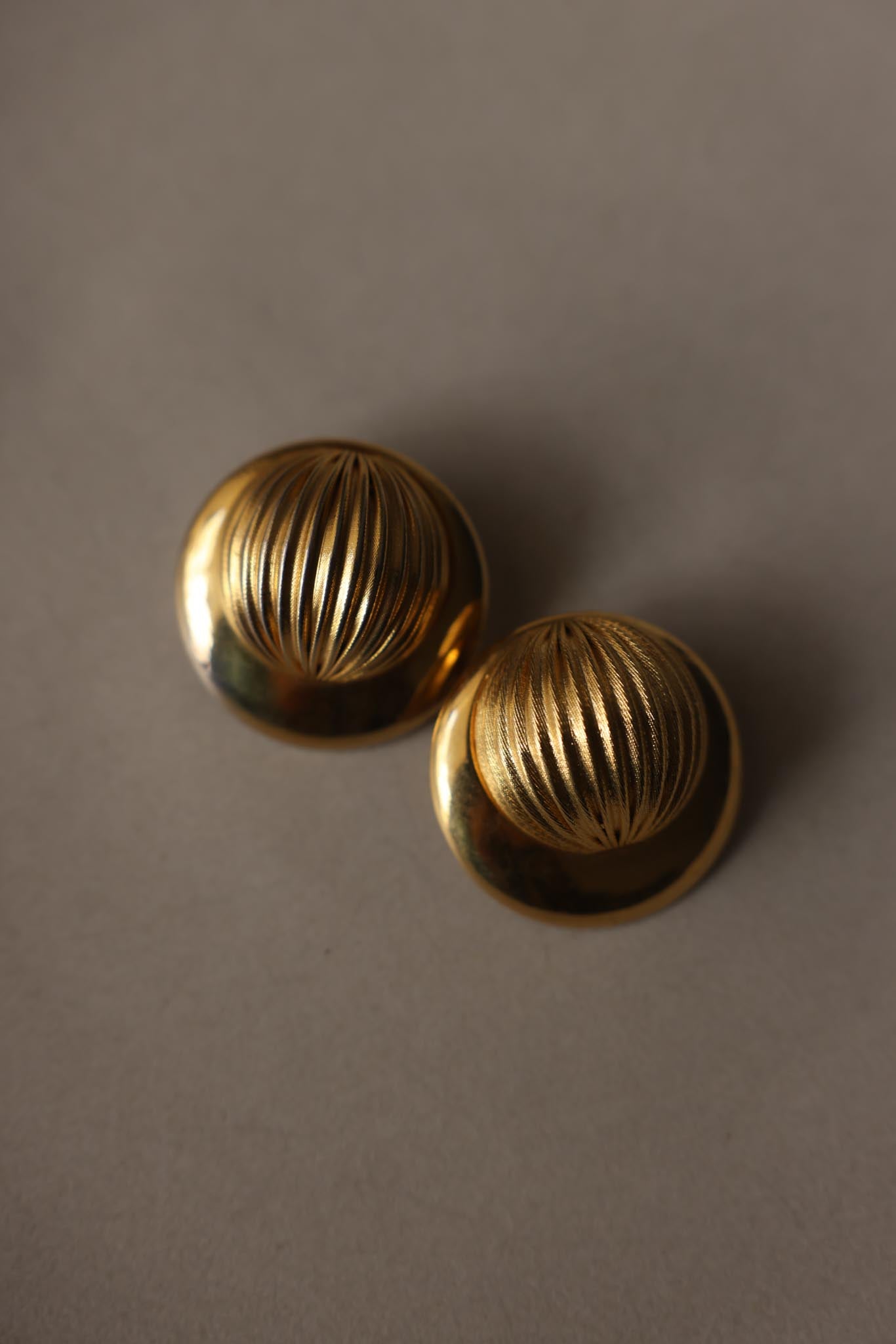 Vintage Gold Tone Ribbed Dome Pierced Earrings|Vintage Baazaar 