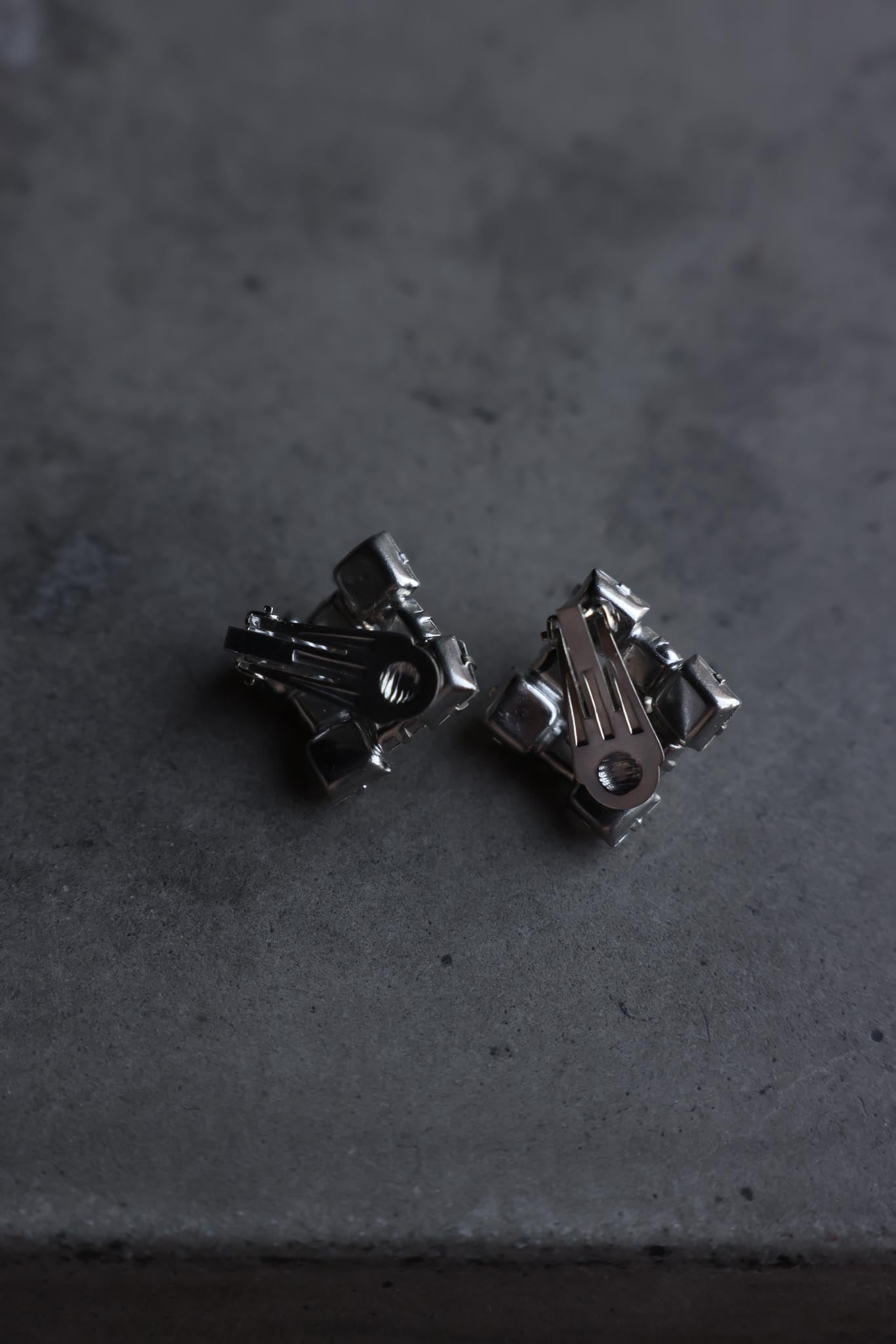 Silver-Tone Rhinestone Cube Clip-On Earrings