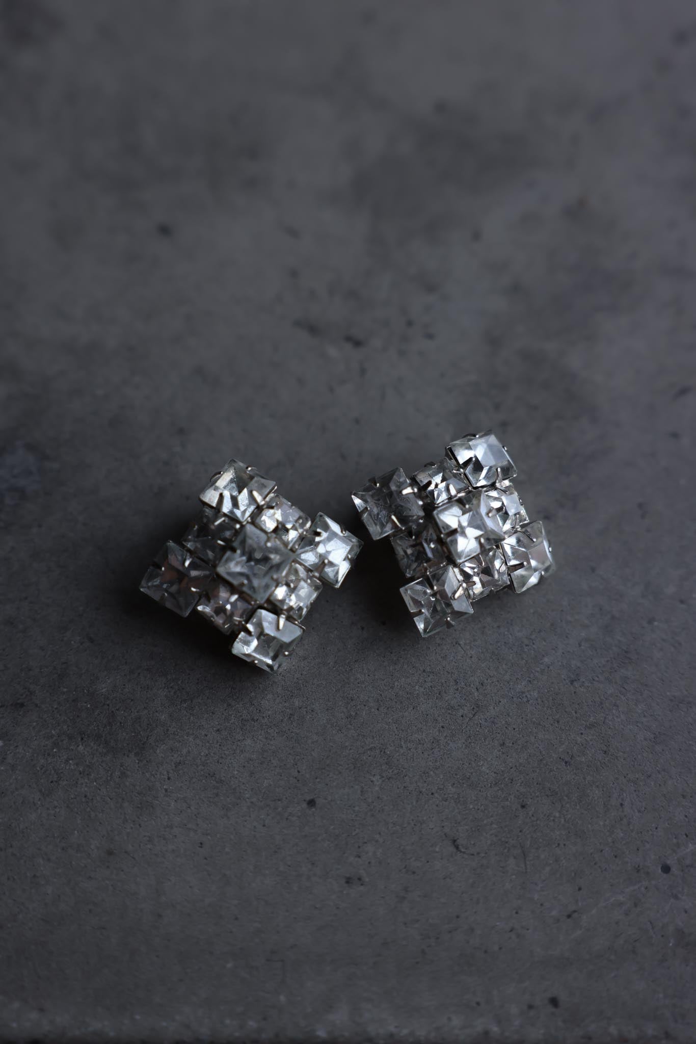 Silver-Tone Rhinestone Cube Clip-On Earrings