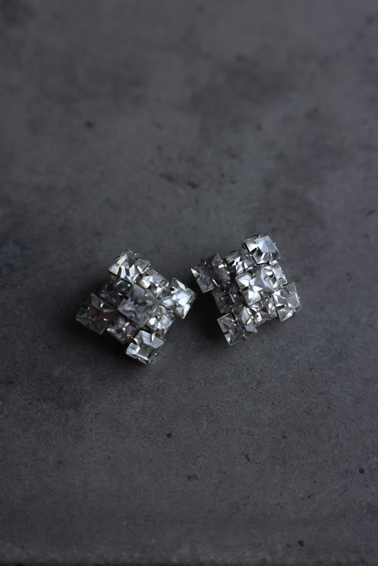 Silver-Tone Rhinestone Cube Clip-On Earrings