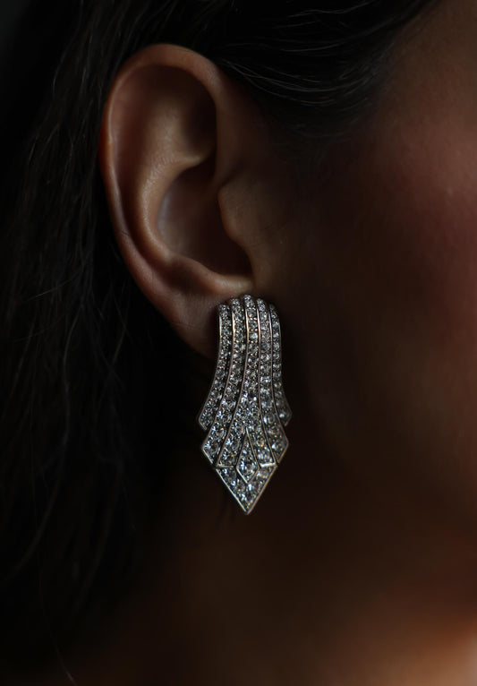 Carolee Silver-Tone Rhinestone Art Deco Clip-On Earrings