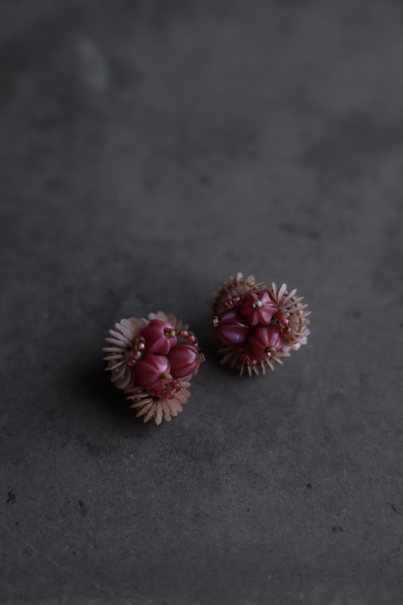 Pink Floral Cluster Clip-On Earrings
