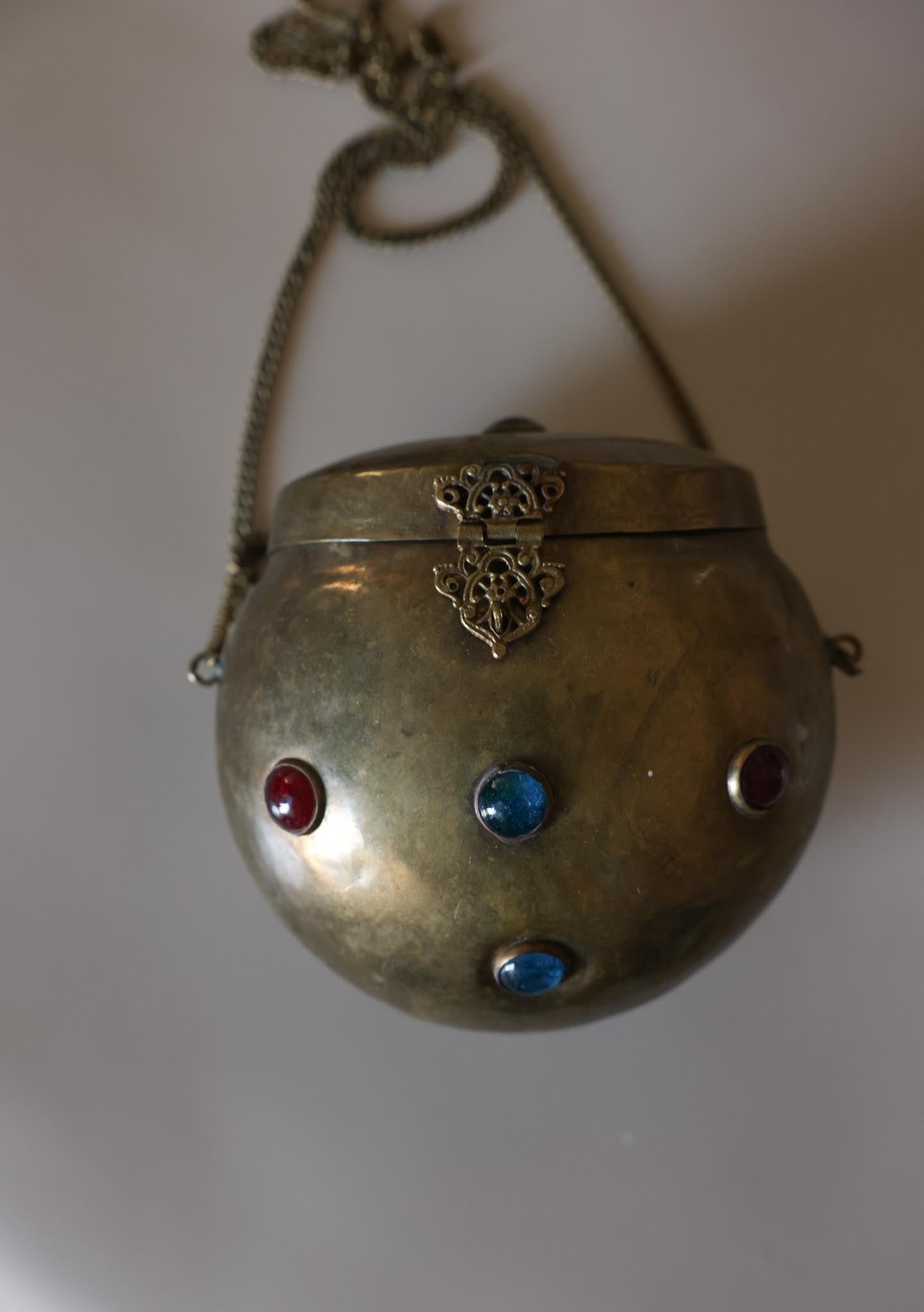 Antique Brass Gemstone Orb Evening Bag|Vintage Baazaar 