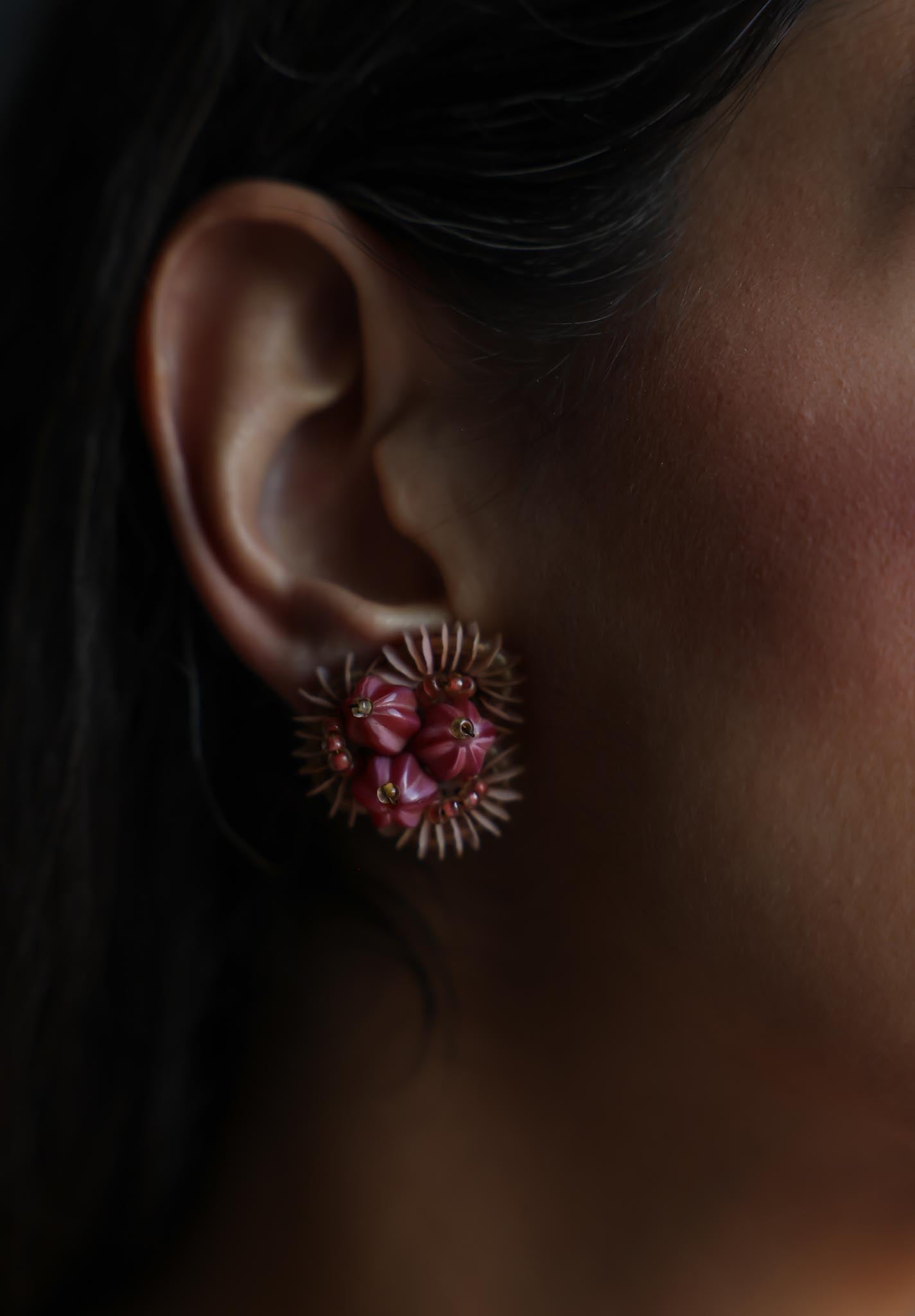 Pink Floral Cluster Clip-On Earrings