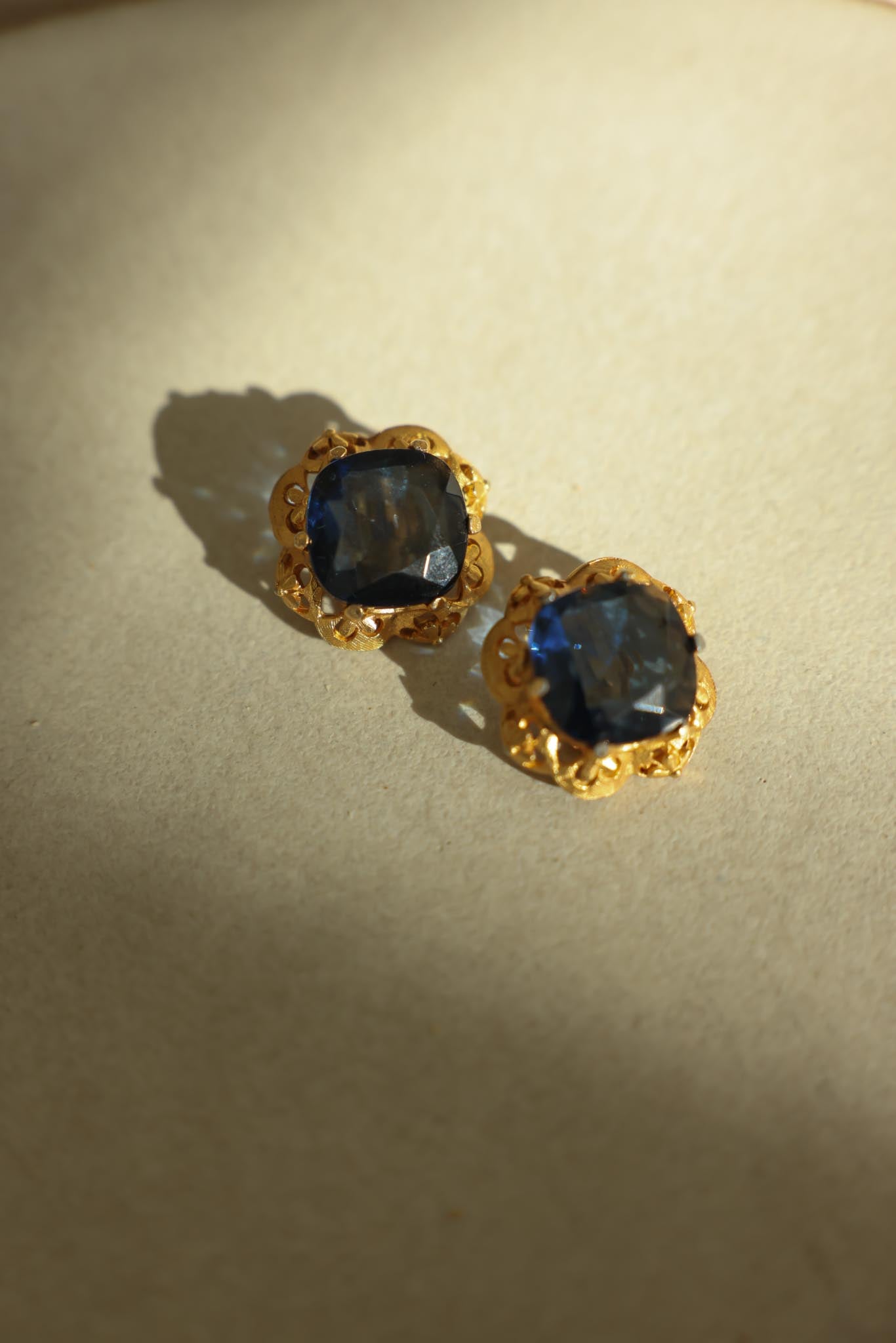 Florenza Gold-Tone Clip-On Earrings with Blue Glass