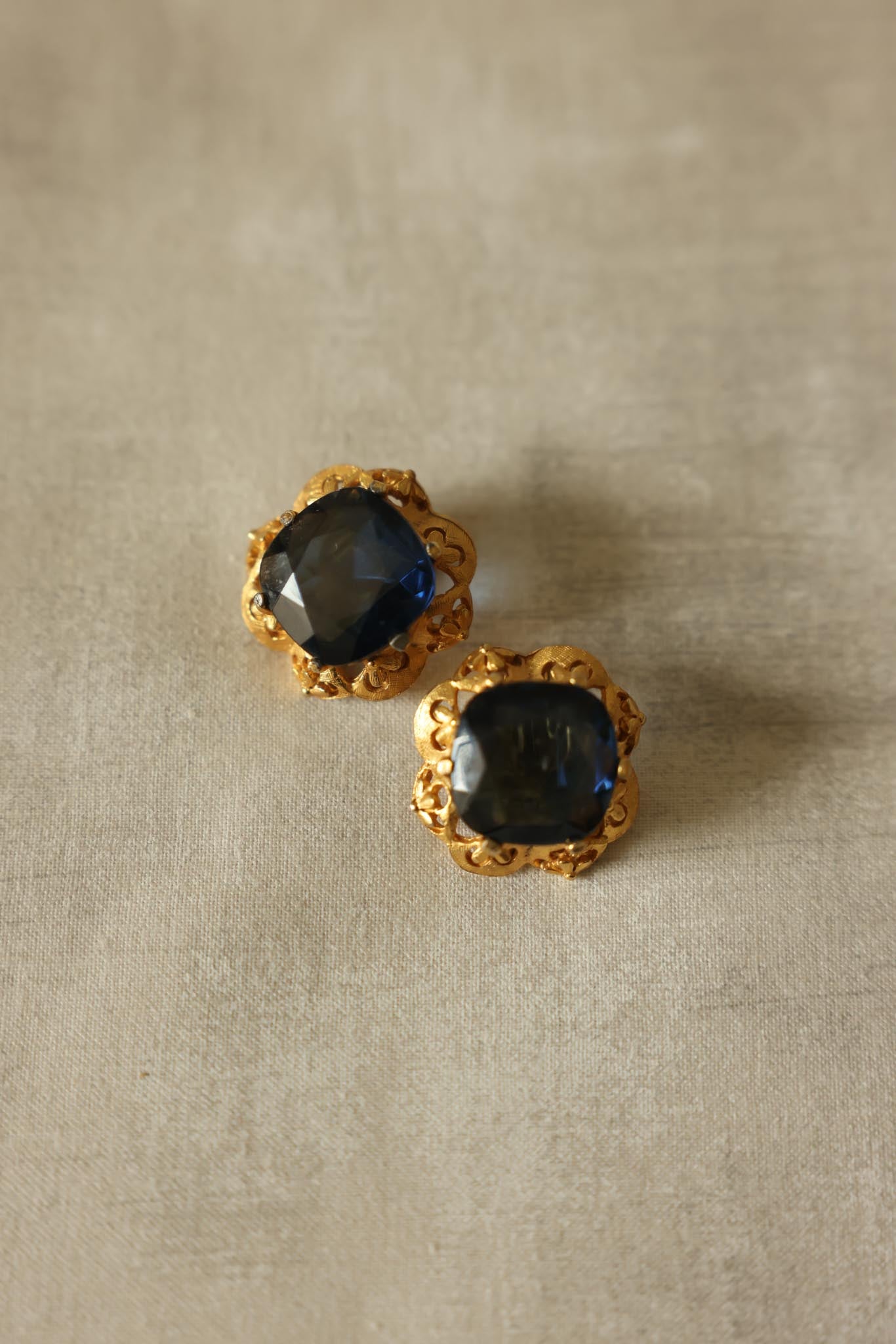 Florenza Gold-Tone Clip-On Earrings with Blue Glass