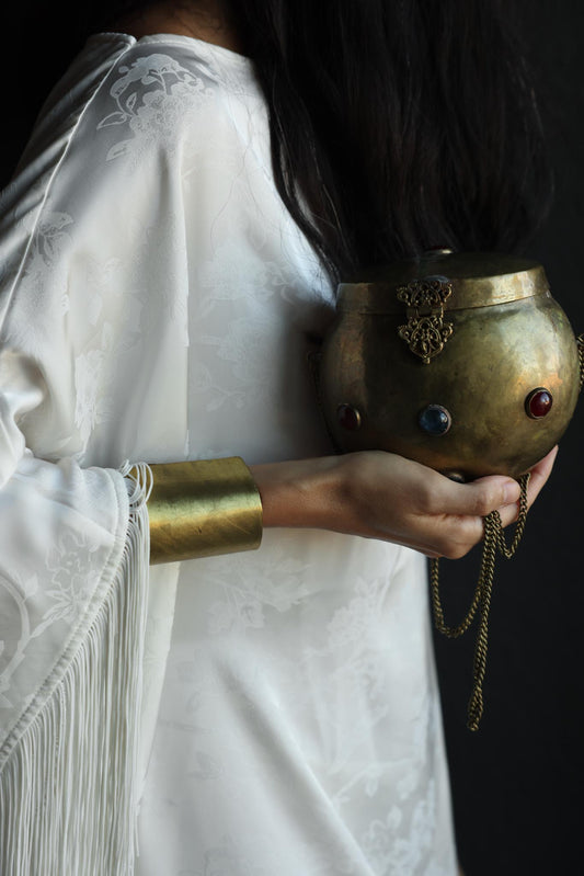 Antique Brass Gemstone Orb Evening Bag|Vintage Baazaar 