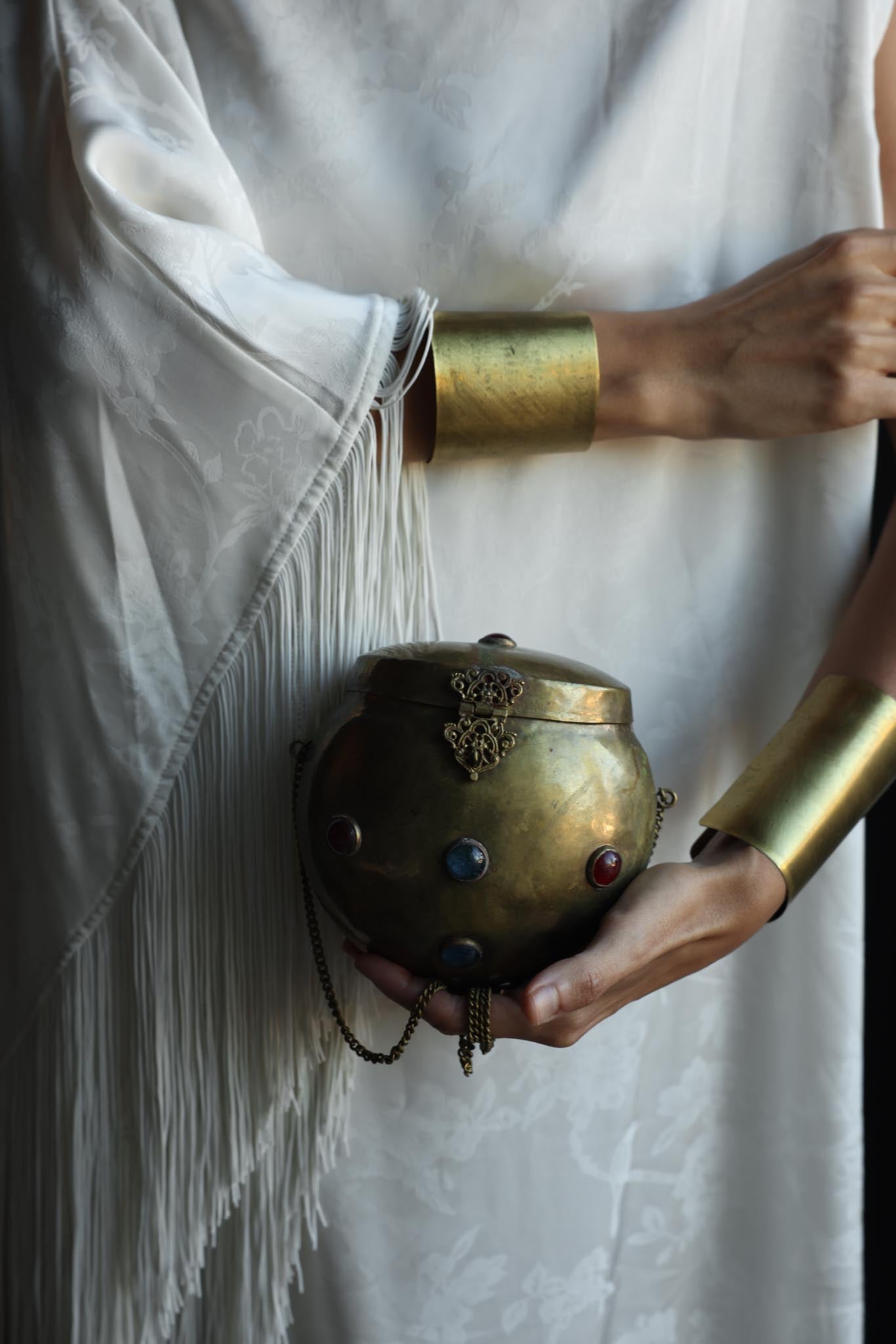 Antique Brass Gemstone Orb Evening Bag|Vintage Baazaar 