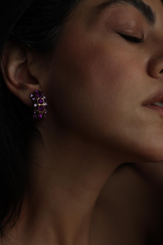 Purple Rhinestone Hoop Clip-On Earrings|Vintage Baazaar 