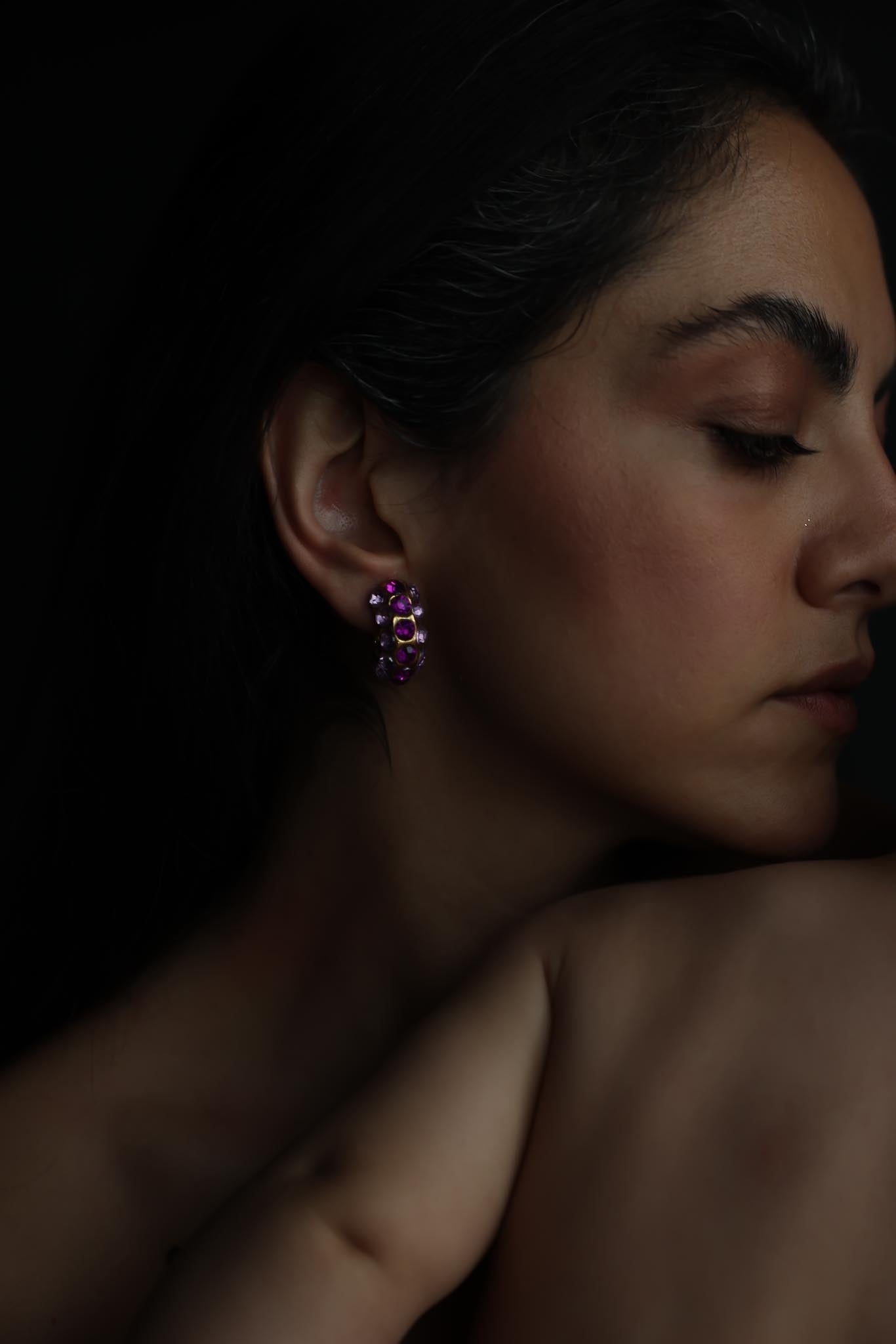 Purple Rhinestone Hoop Clip-On Earrings|Vintage Baazaar 